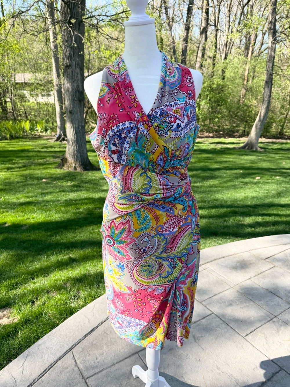 Lauren by Ralph Lauren Vibrant Multicolor Paisley Sleeveless Stre Dress, Sz 8